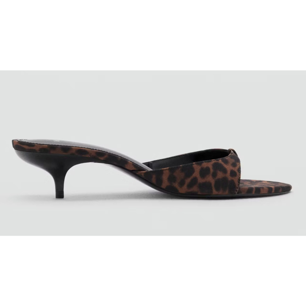MANGO MNG BROWN BLACK LEOPARD ANIMAL PRINT KITTEN HEELS SANDALS SHOES SZ 39 8.5 - Picture 5 of 10